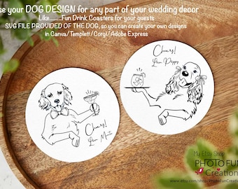 Custom Doodle Pet Wedding Coasters: Signature Cocktail Sign (Digital File)