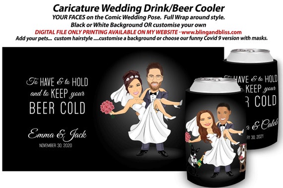 Full Colour Personalised Caricature Drink/Beer Cooler- Custom Wedding Favours, Funny Drink holder, Wedding Favor, Wedding Caricature, Gift Il_570xn