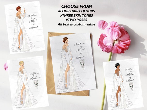 Will you be my bridesmaid?|Bridal Fashion Illustration| multiple color choices|Bridesmaid gift| bridal party| Bridal fashion| Maid of Honour Il_570xn