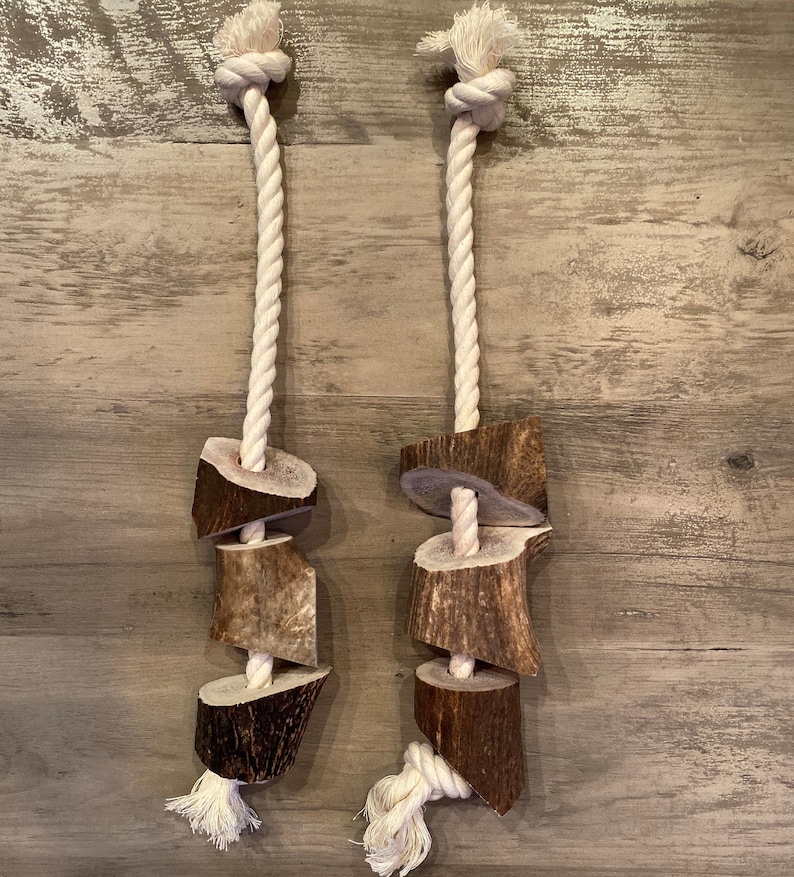 Knotty Antler Dog Toy 100% Natural Elk Antler & Cotton Rope - Etsy