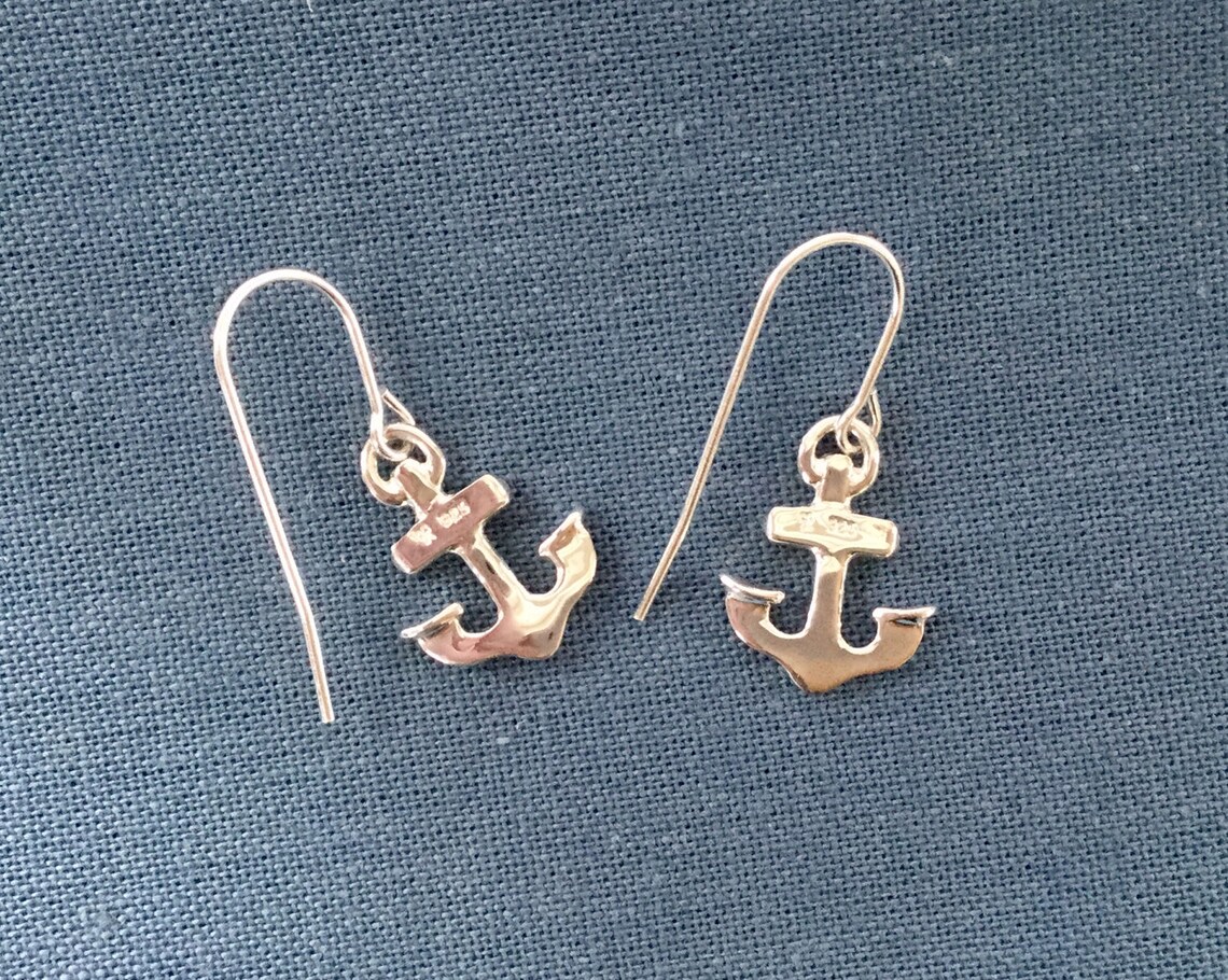 Sterling Silver Anchor Earrings Etsy