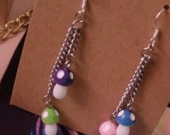 Colorful Mushroom Fidget Chain Earrings