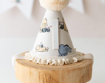 Winnie the Pooh First Birthday Hat -  1st birthday prop - Cake smash outfit