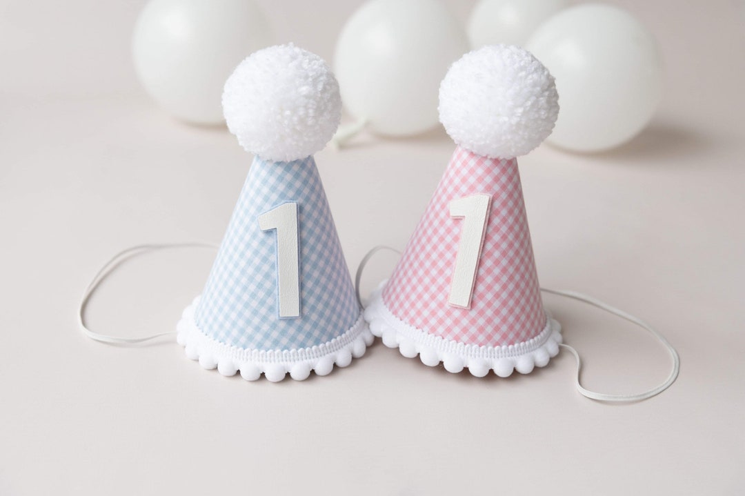 Pink Gingham 1st Birthday Party Hat | Cake Smash Prop - Etsy UK