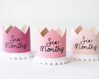 Half birthday crown, 6 month milestone props, sitter session props, Six months, Pink