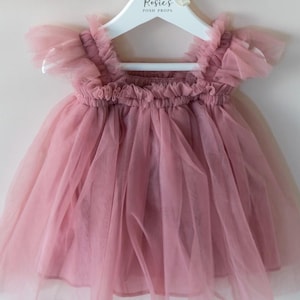 Dusky Rose Pink Baby Girl Birthday Dress, Cake Smash Outfit, First Birthday Tutu bild 4