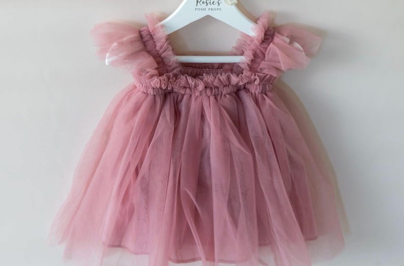 Dusky Rose Pink Baby Girl Birthday Dress, Cake Smash Outfit, First Birthday Tutu bild 4
