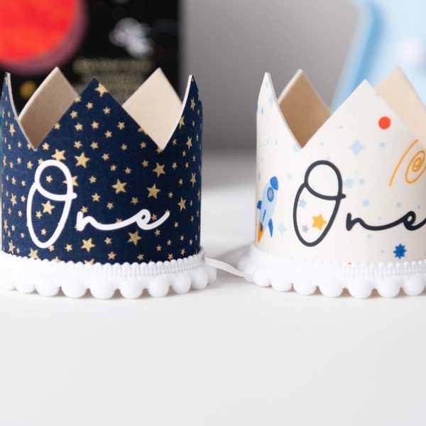 Boys first birthday crown, first trip around the sun,space themed