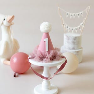 Dusky Rose Pink Baby Girl Birthday Dress, Cake Smash Outfit, First Birthday Tutu Hat Only