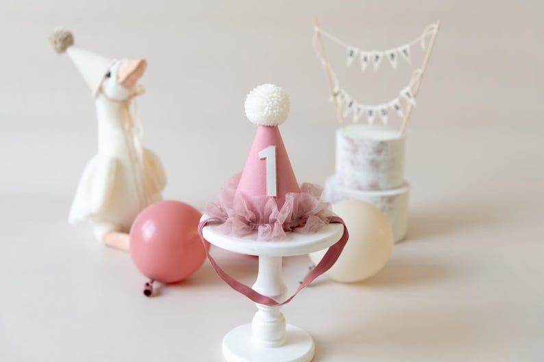 Dusky Rose Pink Baby Girl Birthday Dress, Cake Smash Outfit, First Birthday Tutu Hat Only
