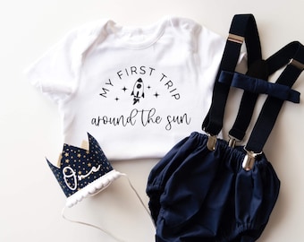 Boy's cake smash outfit, First trip around the sun, My first birthday