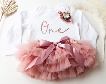 Girls first birthday outfit, Cake smash outfit, Dusky Pink