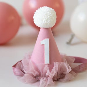 Dusky Rose Pink Baby Girl Birthday Dress, Cake Smash Outfit, First Birthday Tutu bild 3