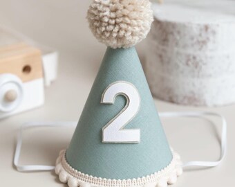 Sage Green second Birthday Hat, Party hat, Cake Smash Prop