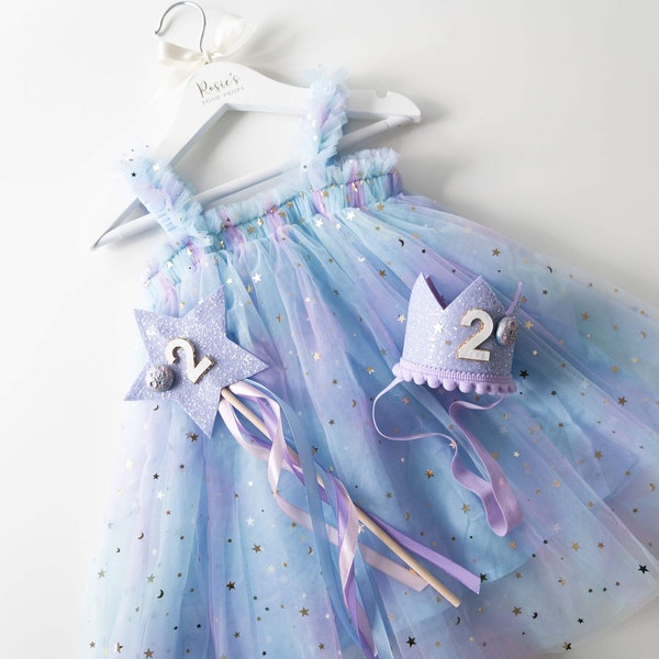 Two the moon, Girls second birthday outfit, birthday girl, party dress, wand