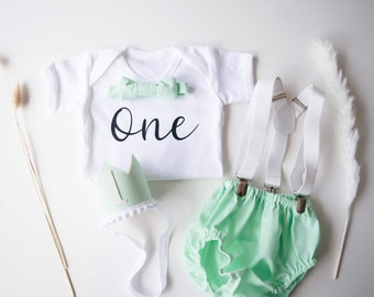 Boy's cake smash outfit | baby boy | First birthday, Mint green, Nordic