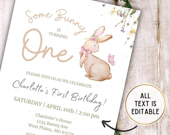 Bunny Birthday Invitation, INSTANT DOWNLOAD, Easter Birthday Invite, Bunny Birthday Invite, Some Bunny Invitation, First Birthday Invite