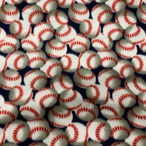 Red  and Blue BaseBalls Fleece Fabric is 58" - 60" wide and fleece for blankets fleece for throws fleece for tie blankets plaid fleece
