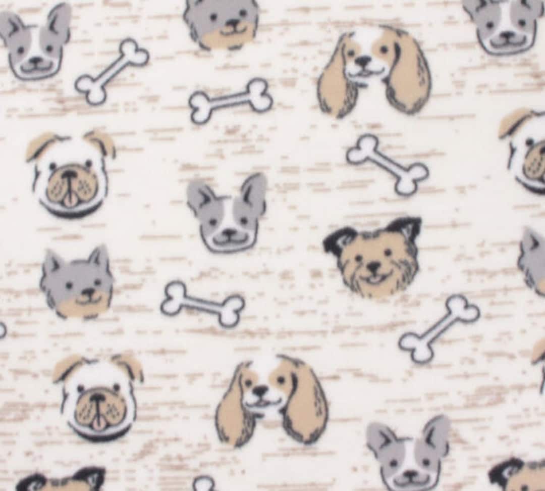 View of Tan Dogs Faces Fleece Fabric is 58