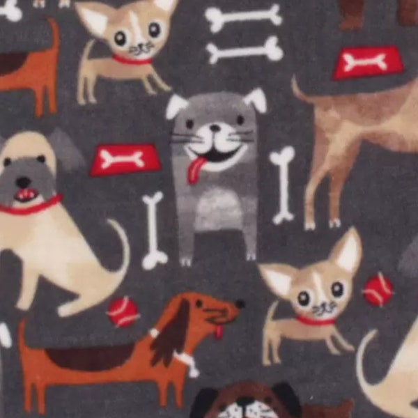 Playful Dogs Fleece Fabric is 58" - 60" wide and 100% fleece  fleece for dog blankets dog throws fleece for tie blankets