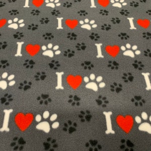 Grey dog  paw Fleece Fabric is 58" - 60" wide and 100% fleece  fleece for dog blankets dog throws fleece for tie blankets