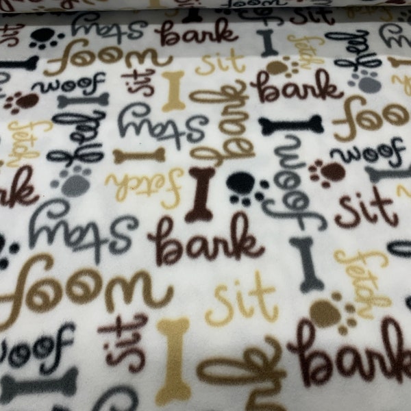 Cream dog  paw Fleece Fabric is 58" - 60" wide and 100% fleece  fleece for dog blankets dog throws fleece for tie blankets