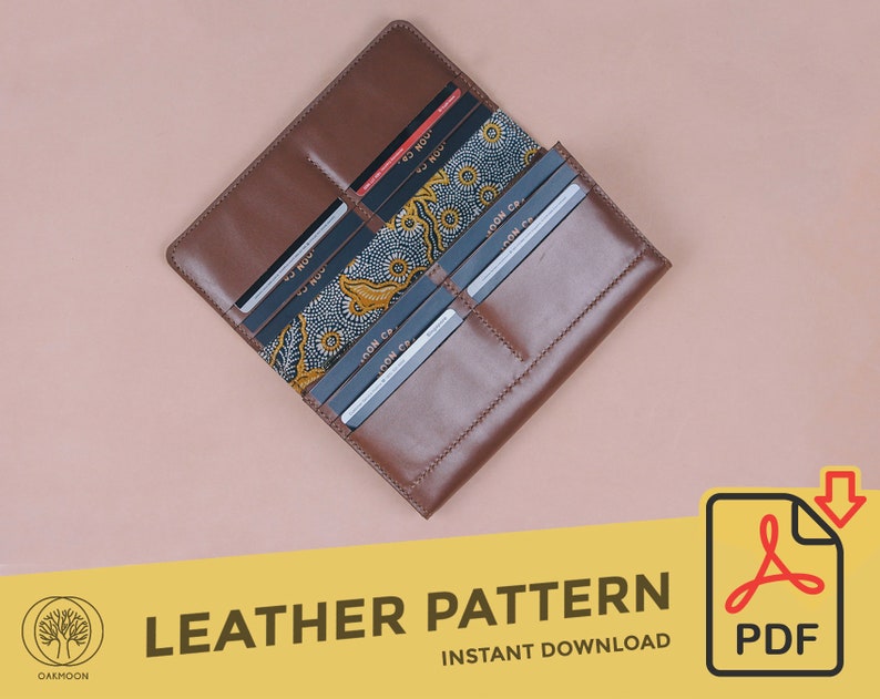 Leather Long Wallet Template Pattern PDF Leather Crafting PDF Pattern Leathercraft Pattern Leather Pattern DIY pattern image 1