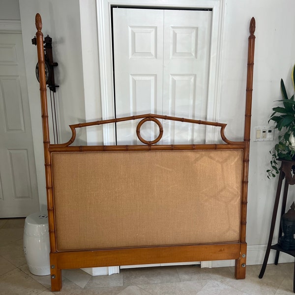 Louis J. Solomon, Inc. Upholstered faux bamboo queen headboard.