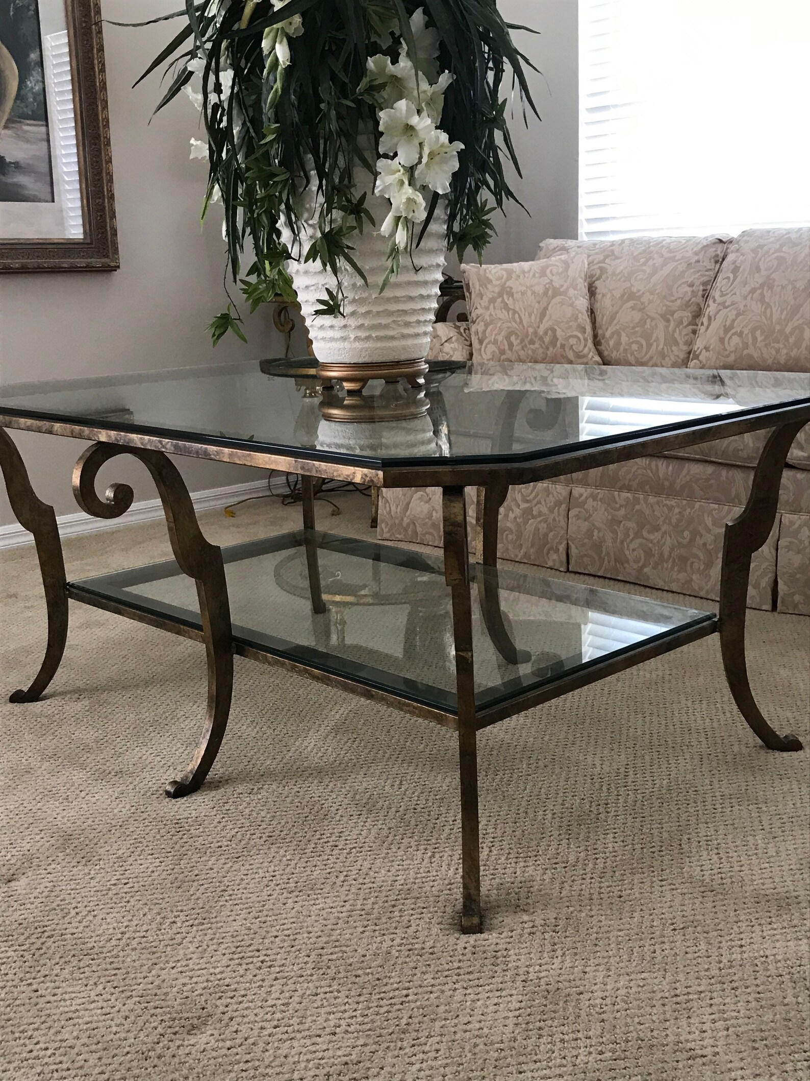 Ethan Allen coffee table. with glass top and bottom shelf. Etsy