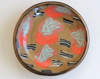 Blue Brown Silver decorative small ceramic bowl contemporary art handmade clay bowl chrome and speckled stoneware jewelry ring dish