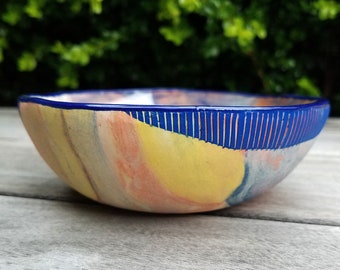 Blue Brown Silver decorative small ceramic bowl contemporary art handmade clay bowl chrome and speckled stoneware jewelry ring dish