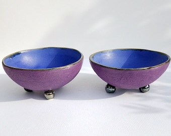 Blue Brown Silver decorative small ceramic bowl contemporary art handmade clay bowl chrome and speckled stoneware jewelry ring dish