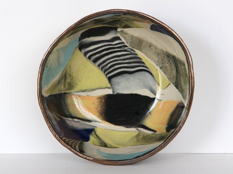 Yellow Tiger Nerikomi Ceramic Bowl Striped Marbled Dish image 1