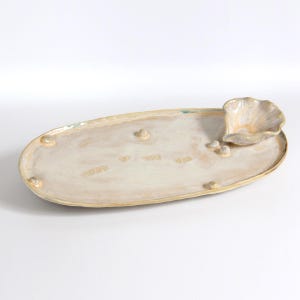 Pearl Oyster Ceramic Snack Platter, Oval cream cheese plate, Opal Contemporary charcuterie board long bread plates with shell sauce dish