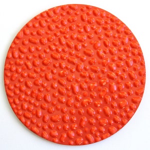 Mango Red Pink Bright Color Ceramic Plate, Large round Red Crawl textured stoneware platter centerpiece, Neon Contemporary wall hanging art