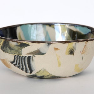 Yellow Tiger Nerikomi Ceramic Bowl Striped Marbled Dish image 6