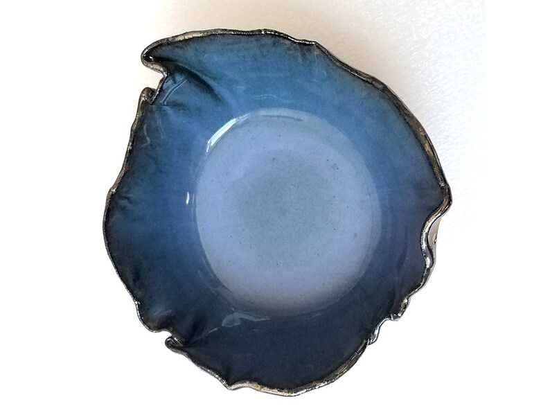 Blue Brown Silver decorative small ceramic bowl contemporary art handmade clay bowl chrome and speckled stoneware jewelry ring dish