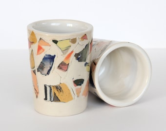 RESERVED for Etsy DESIGN AWARDS 2023*  Autumn colorful Nerikomi Ceramic, Contemporary Stoneware Abstract collage cup