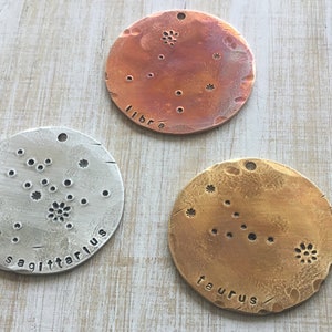 LARGE Custom zodiac constellation hand stamped charms and pendants 1.25”