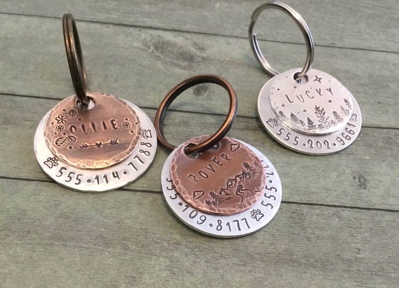Pet ID Tags Custom Hand Stamped Personalized Dog Tag Charm Etsy