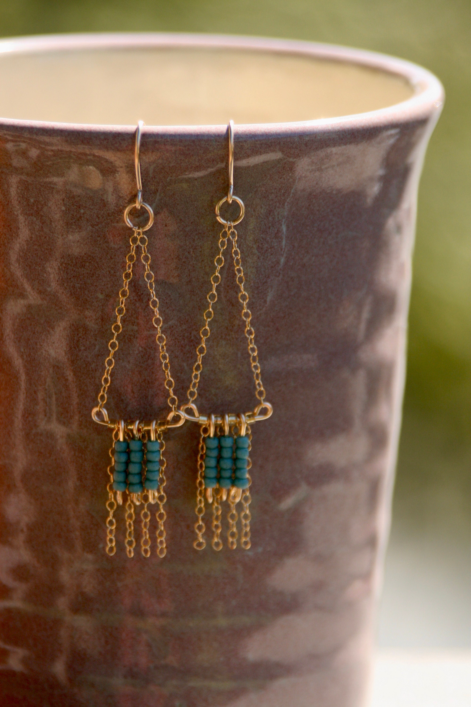 Chain Triangle Dangle Earrings Etsy