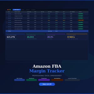 Amazon FBA Margin Tracker | Excel Spreadsheet | Profit & Fee Calculator | Dashboard | Instant Download