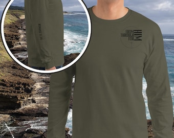 Christian Long Sleeve Shirt - FromHIM (front) & Romans 11:36 (right), Black