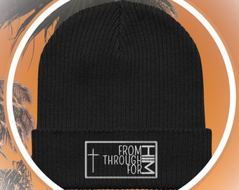 Christian Beanie - Ribbed - Embroidered White FromHIM Cross