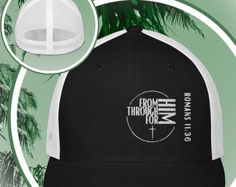 Christian Hat - Closed-Back Trucker Hat - Mesh Back - Embroidered Black FromHIM & Romans 11:36