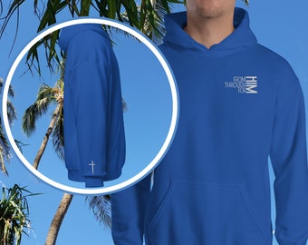 Christian Hoodie - Embroidered FromHIM (front) Cross (right wrist)