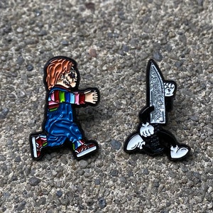Cartoon horror doll chasing knife Soft Enamel Pin Set for (hats, bags, vest, jackets, beanies, lanyards, etc.)