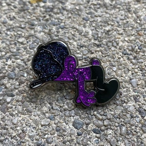 Slumped Hard Enamel Pin (purple/black + glitter) for (hats, bags, vest, jackets, beanies, lanyards, side patch etc.)