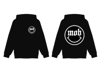Puff Print Black Pullover Hoodie, MOB