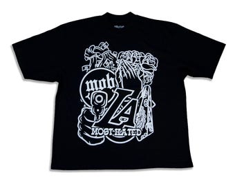 Most Hated Mob Black Tee, Puff Print Graphic Shirt